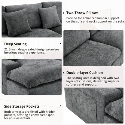 Canapé modulaire Cloud en chenille avec coussins double épaisseur, rangement latéral et oreillers assortis pour le salon