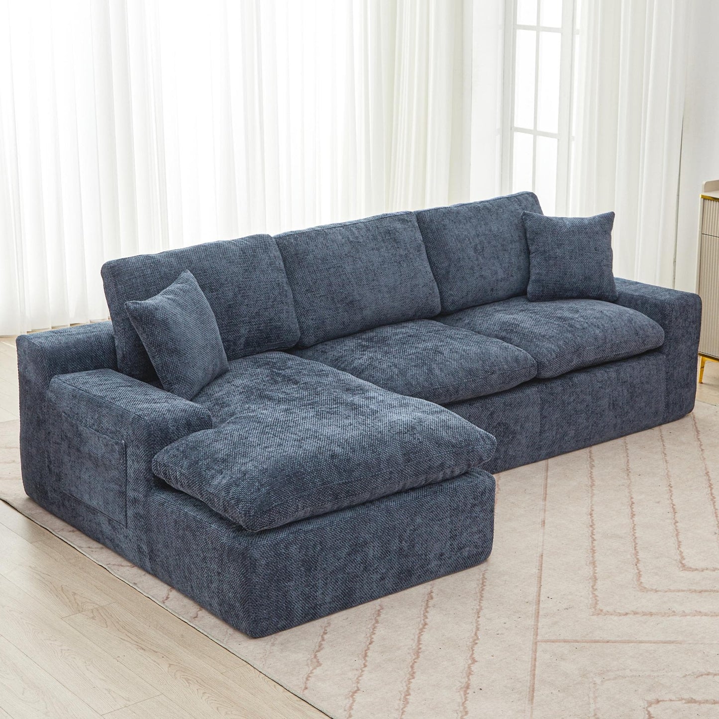 Canapé modulaire Cloud en chenille avec coussins double épaisseur, rangement latéral et oreillers assortis pour le salon