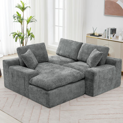 Canapé modulaire Cloud en chenille avec coussins double épaisseur, rangement latéral et oreillers assortis pour le salon