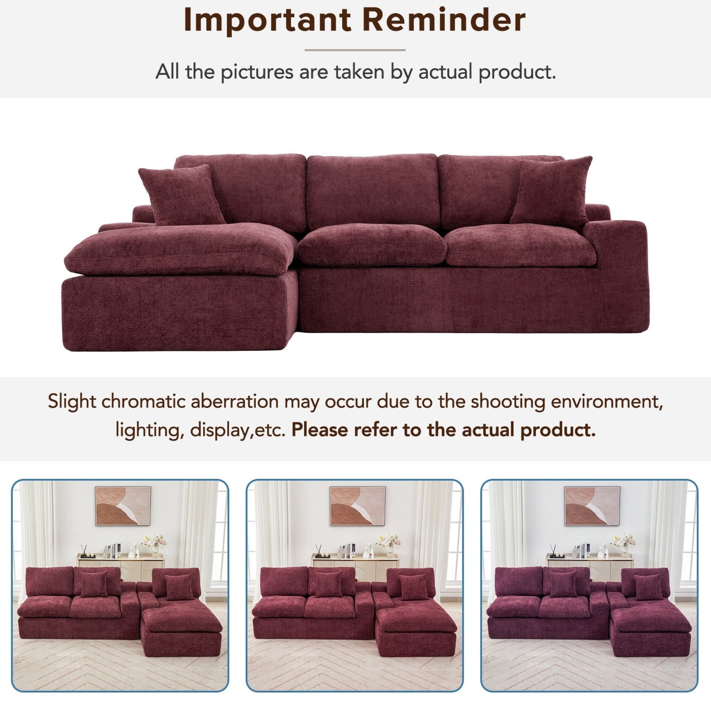 Canapé modulaire Cloud en chenille avec coussins double épaisseur, rangement latéral et oreillers assortis pour le salon