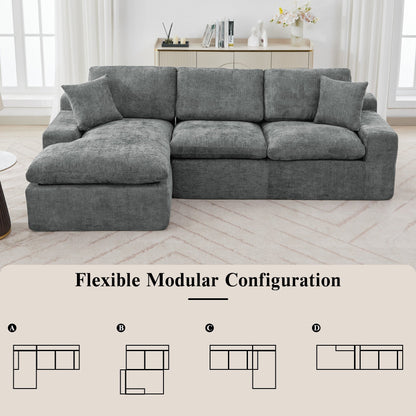 Canapé modulaire Cloud en chenille avec coussins double épaisseur, rangement latéral et oreillers assortis pour le salon