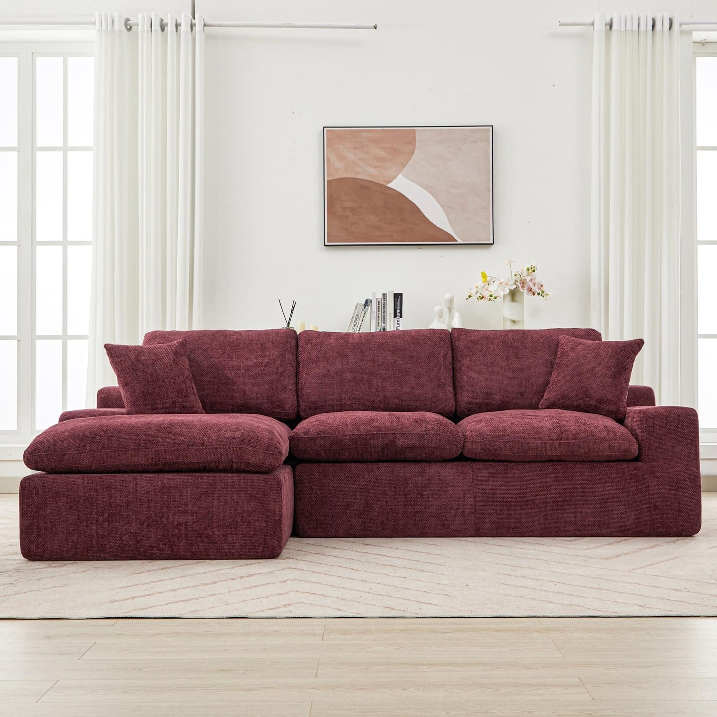 Canapé modulaire Cloud en chenille avec coussins double épaisseur, rangement latéral et oreillers assortis pour le salon