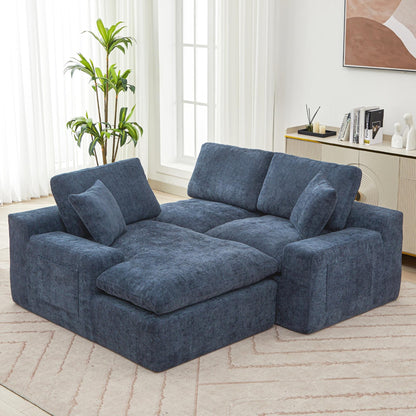 Canapé modulaire Cloud en chenille avec coussins double épaisseur, rangement latéral et oreillers assortis pour le salon