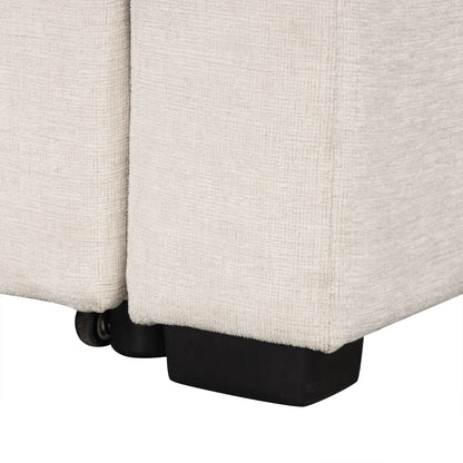 Canapé-lit gigogne modulaire en chenille avec pouf de rangement amovible et ports USB pour le salon