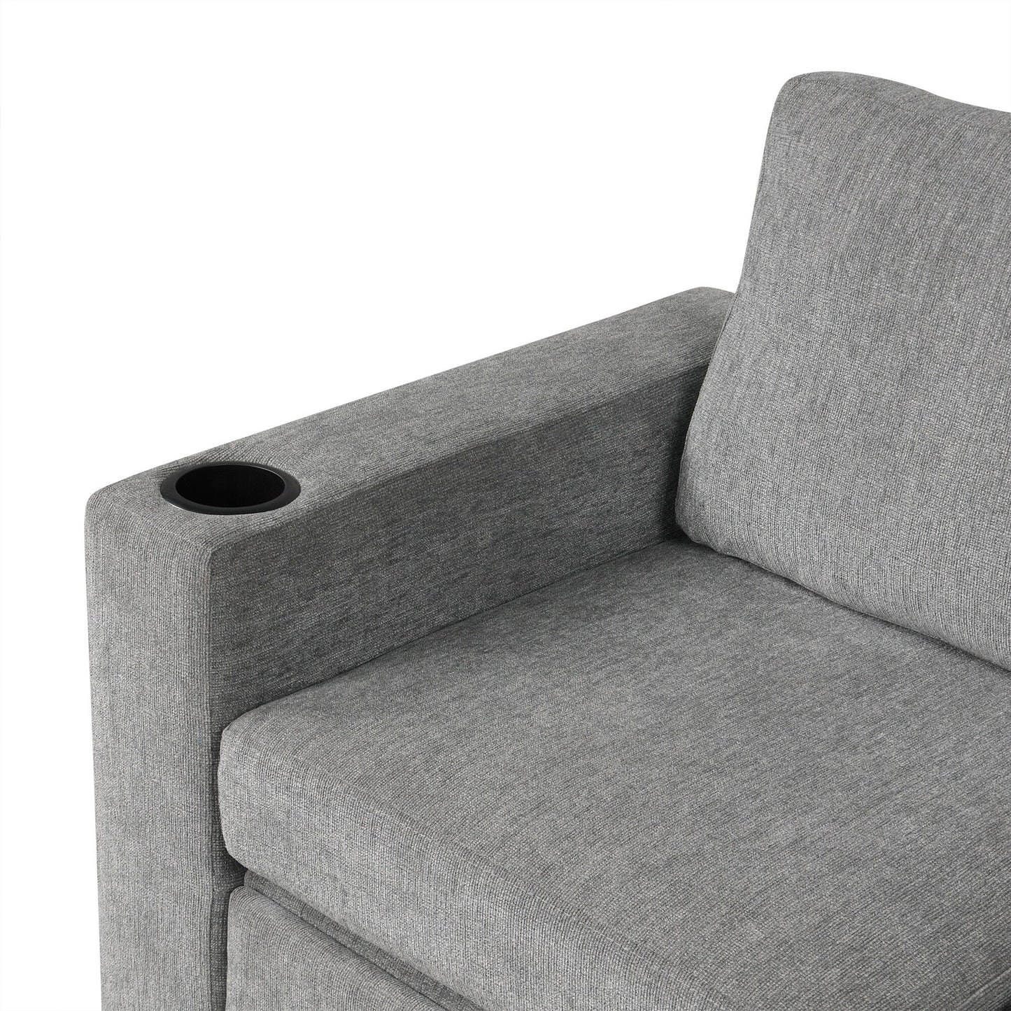 Canapé-lit gigogne modulaire en chenille avec pouf de rangement amovible et ports USB pour le salon