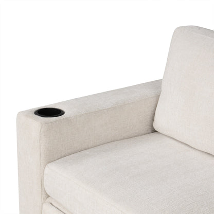 Canapé-lit gigogne modulaire en chenille avec pouf de rangement amovible et ports USB pour le salon