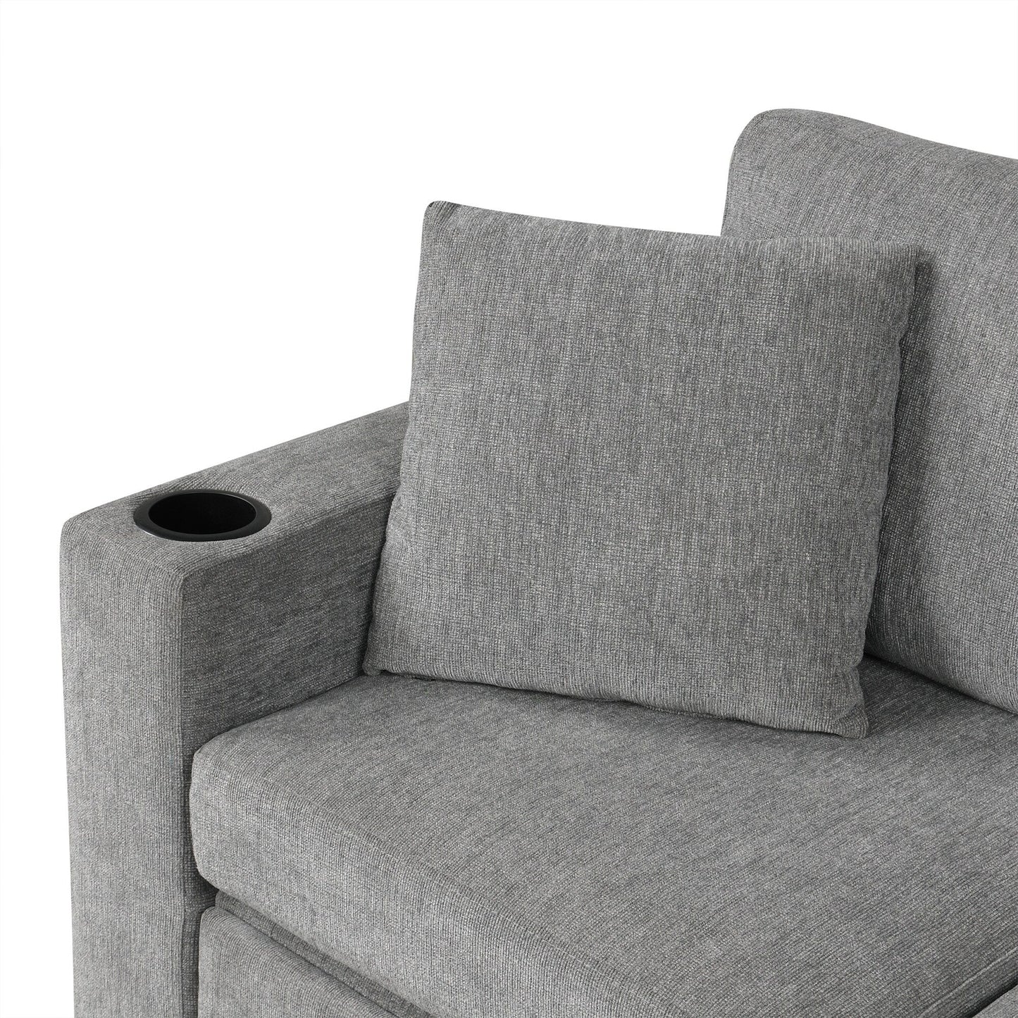 Canapé-lit gigogne modulaire en chenille avec pouf de rangement amovible et ports USB pour le salon