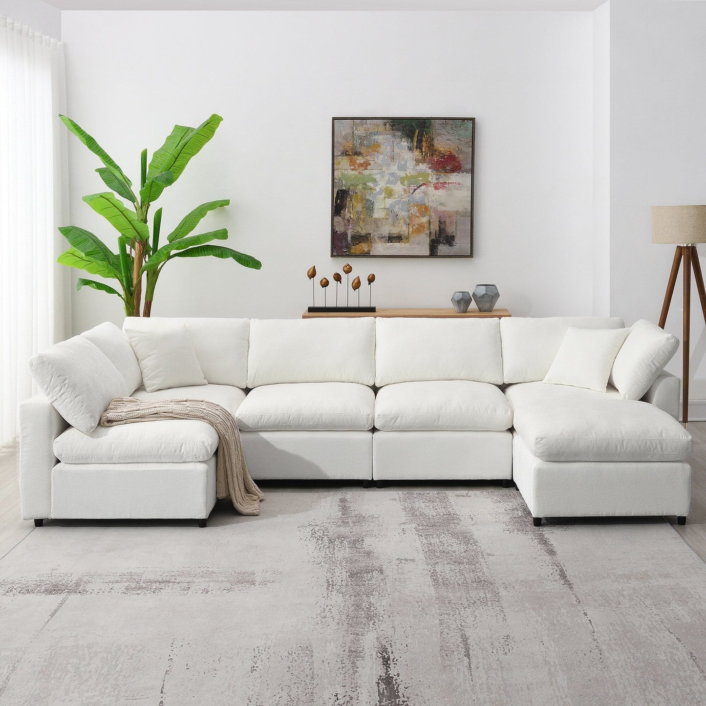 Canapé-lit modulaire Cloud, ensemble de canapés sectionnels en chenille avec pouf, combinaison libre, canapé-lit convertible en U