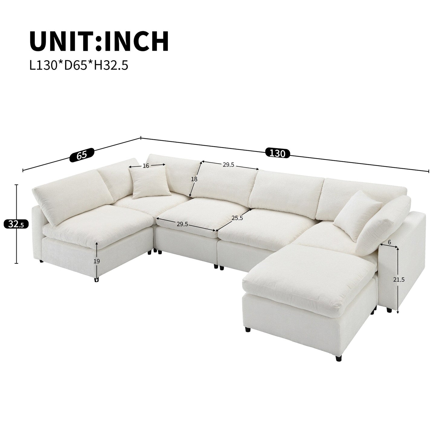 Canapé-lit modulaire Cloud, ensemble de canapés sectionnels en chenille avec pouf, combinaison libre, canapé-lit convertible en U