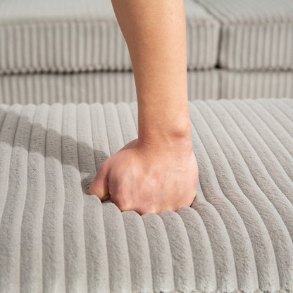 Canapé modulable en velours côtelé 6 places convertible avec ports USB, poufs de rangement et porte-gobelet pour le salon