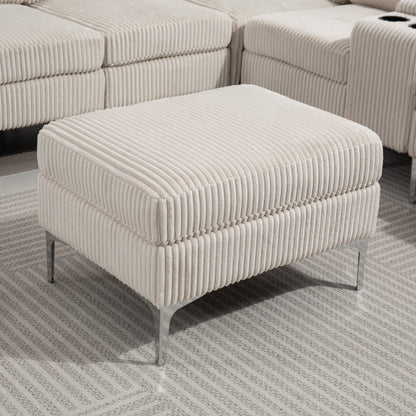 Canapé modulable en velours côtelé 6 places convertible avec ports USB, poufs de rangement et porte-gobelet pour le salon