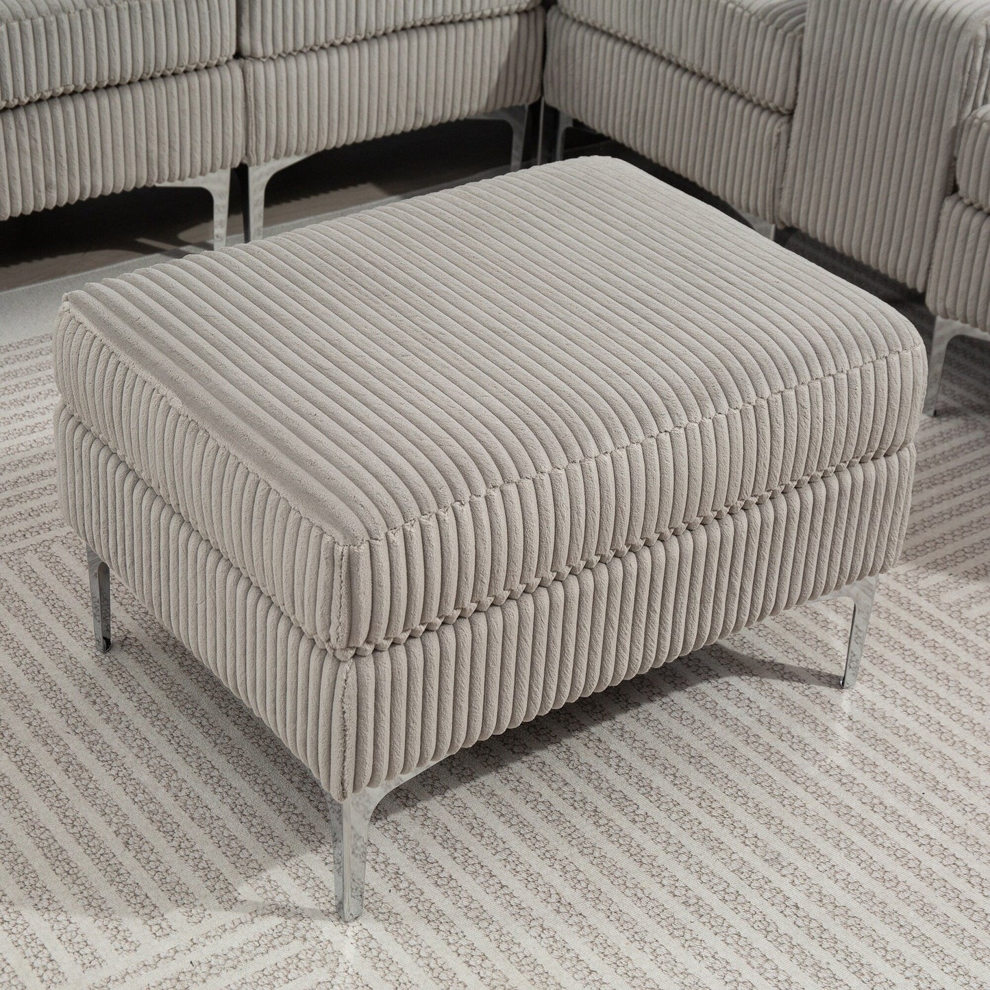 Canapé modulable en velours côtelé 6 places convertible avec ports USB, poufs de rangement et porte-gobelet pour le salon