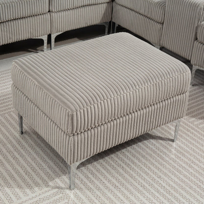 Canapé modulable en velours côtelé 6 places convertible avec ports USB, poufs de rangement et porte-gobelet pour le salon