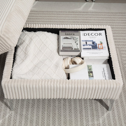 Canapé modulable en velours côtelé 6 places convertible avec ports USB, poufs de rangement et porte-gobelet pour le salon