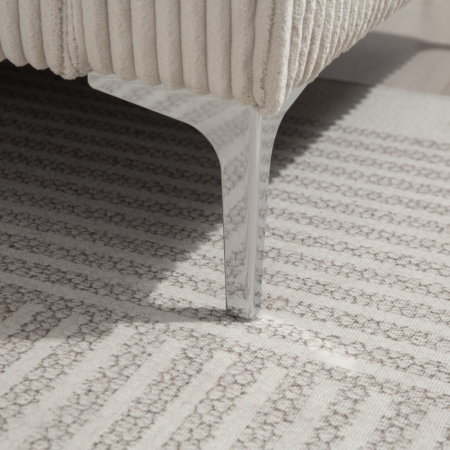 Canapé modulable en velours côtelé 6 places convertible avec ports USB, poufs de rangement et porte-gobelet pour le salon