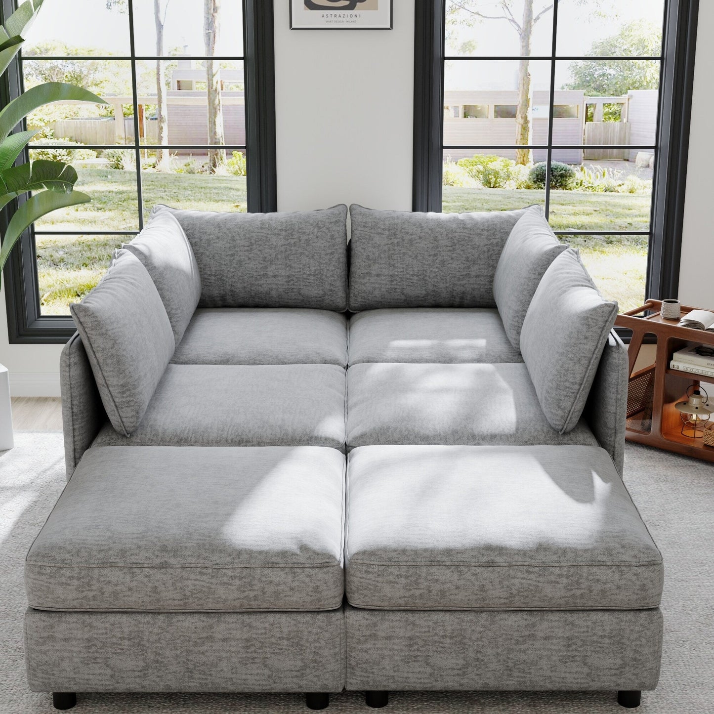 Canapé-lit convertible modulaire en tissu avec rangement pour salon