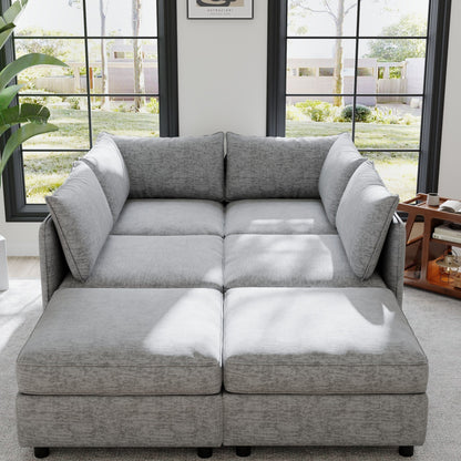 Canapé-lit convertible modulaire en tissu avec rangement pour salon