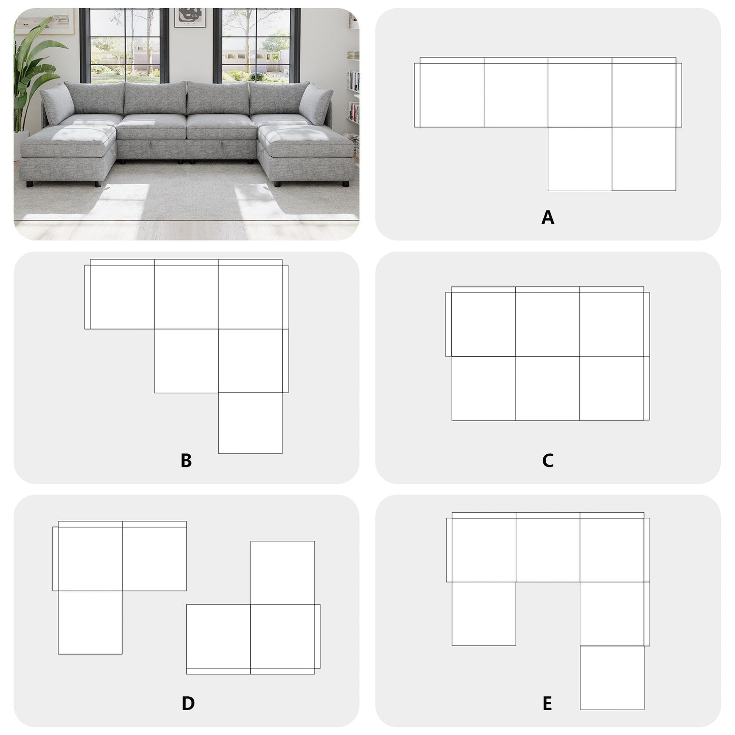 Canapé-lit convertible modulaire en tissu avec rangement pour salon