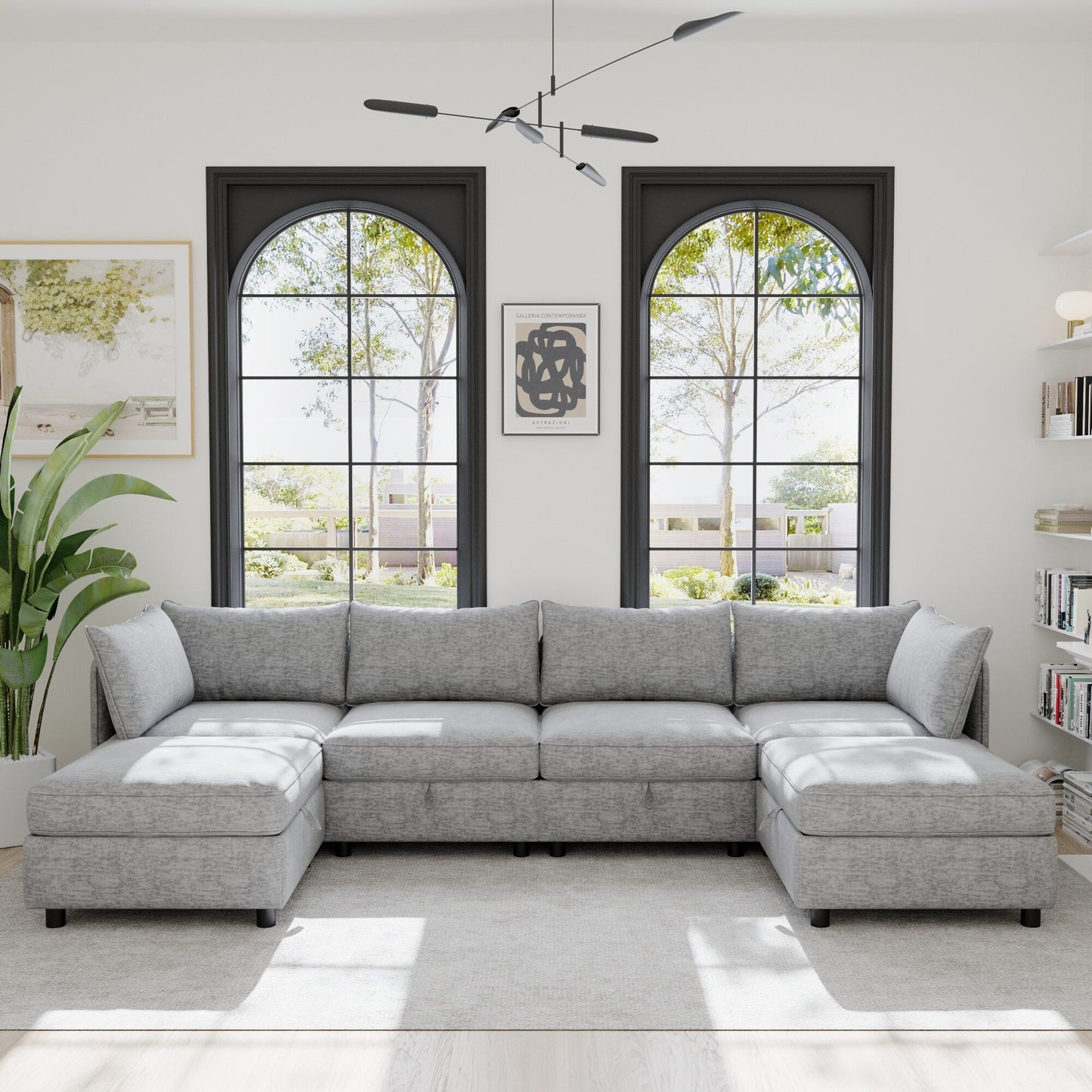 Canapé-lit convertible modulaire en tissu avec rangement pour salon