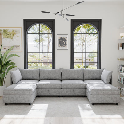 Canapé-lit convertible modulaire en tissu avec rangement pour salon