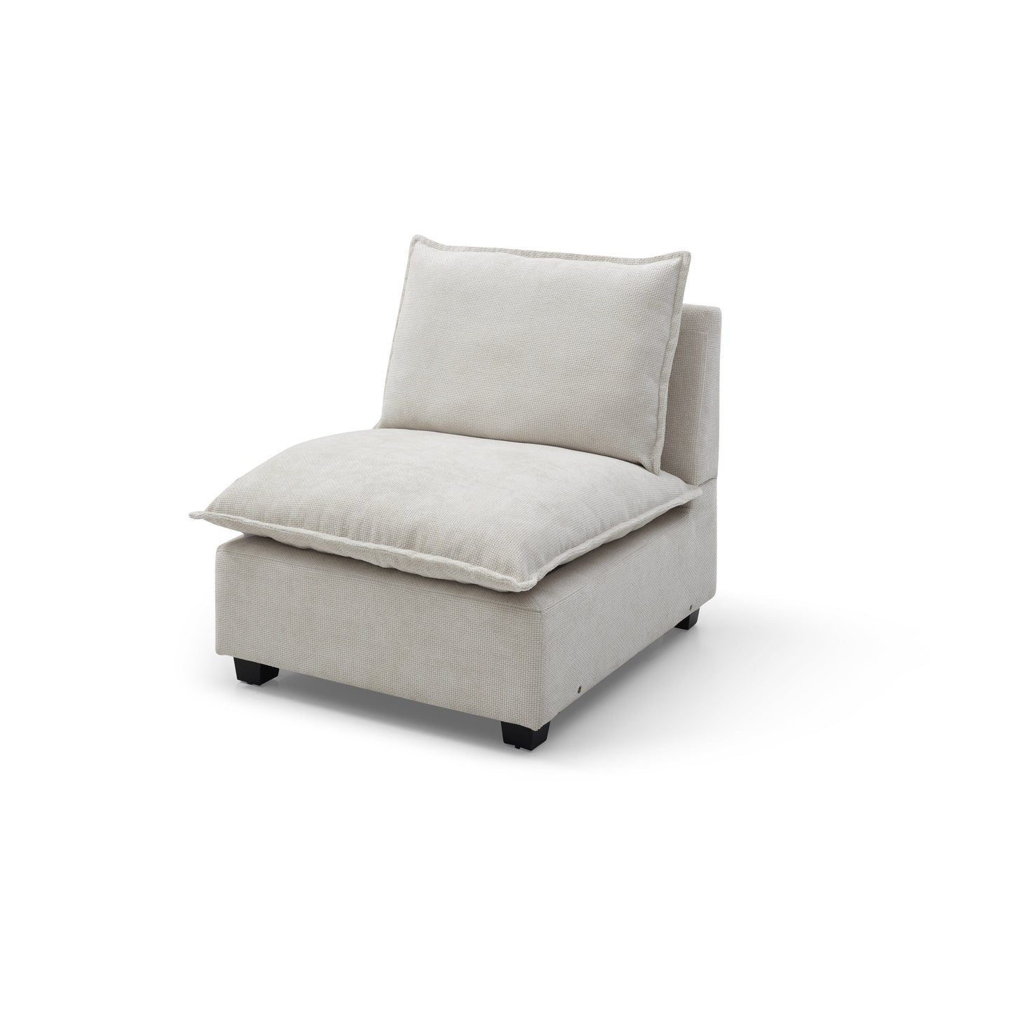 Canapé modulable en L en lin avec pouf réversible et coussins en duvet de canard moelleux, idéal pour le salon ou le bureau.