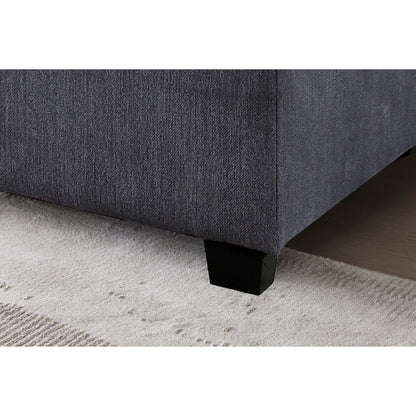 Canapé modulable en L en lin avec pouf réversible et coussins en duvet de canard moelleux, idéal pour le salon ou le bureau.