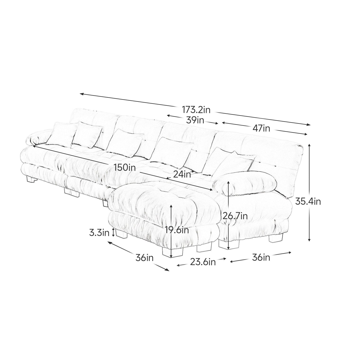 Canapé modulaire 4 places en forme de L, combinaison libre, canapé Cloud avec poufs convertibles pour le salon