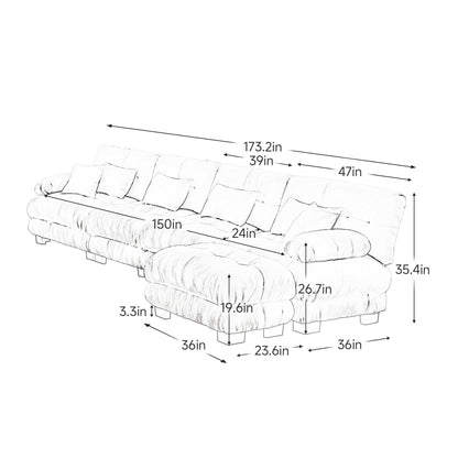 Canapé modulaire 4 places en forme de L, combinaison libre, canapé Cloud avec poufs convertibles pour le salon