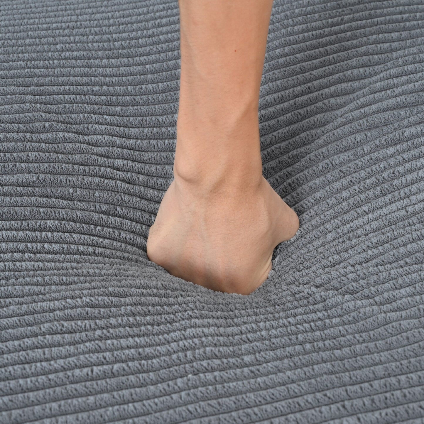 Canapé modulable en velours côtelé 6 places en forme de L avec pouf et pieds en bois pour salon ou bureau