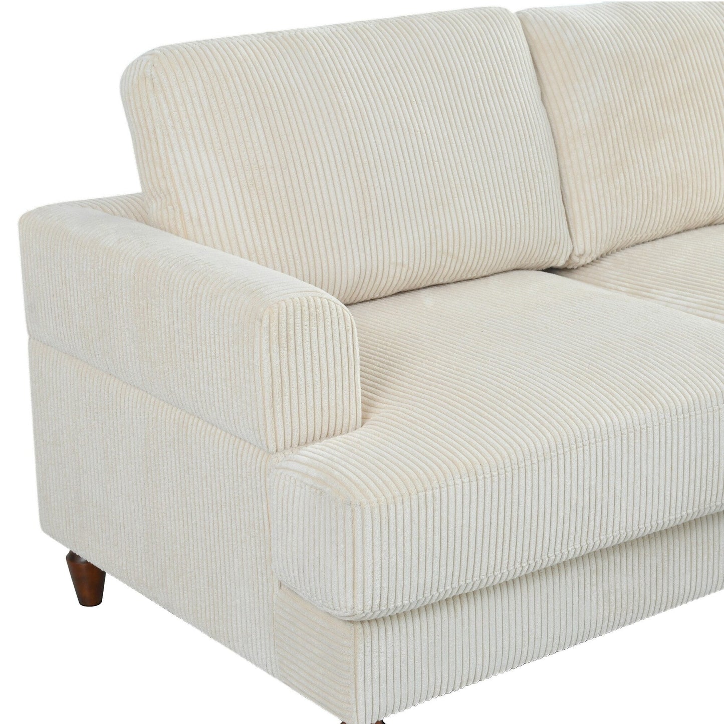 Canapé modulable en velours côtelé 6 places en forme de L avec pouf et pieds en bois pour salon ou bureau