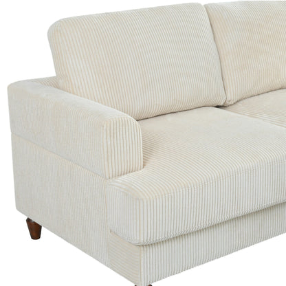 Canapé modulable en velours côtelé 6 places en forme de L avec pouf et pieds en bois pour salon ou bureau