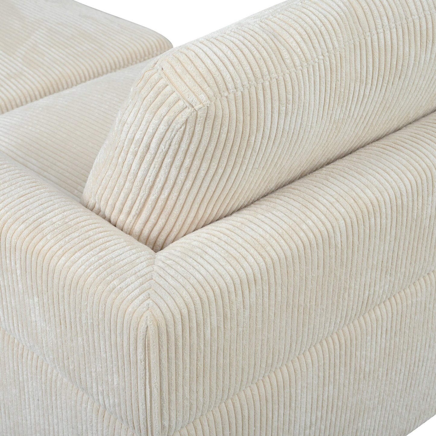 Canapé modulable en velours côtelé 6 places en forme de L avec pouf et pieds en bois pour salon ou bureau