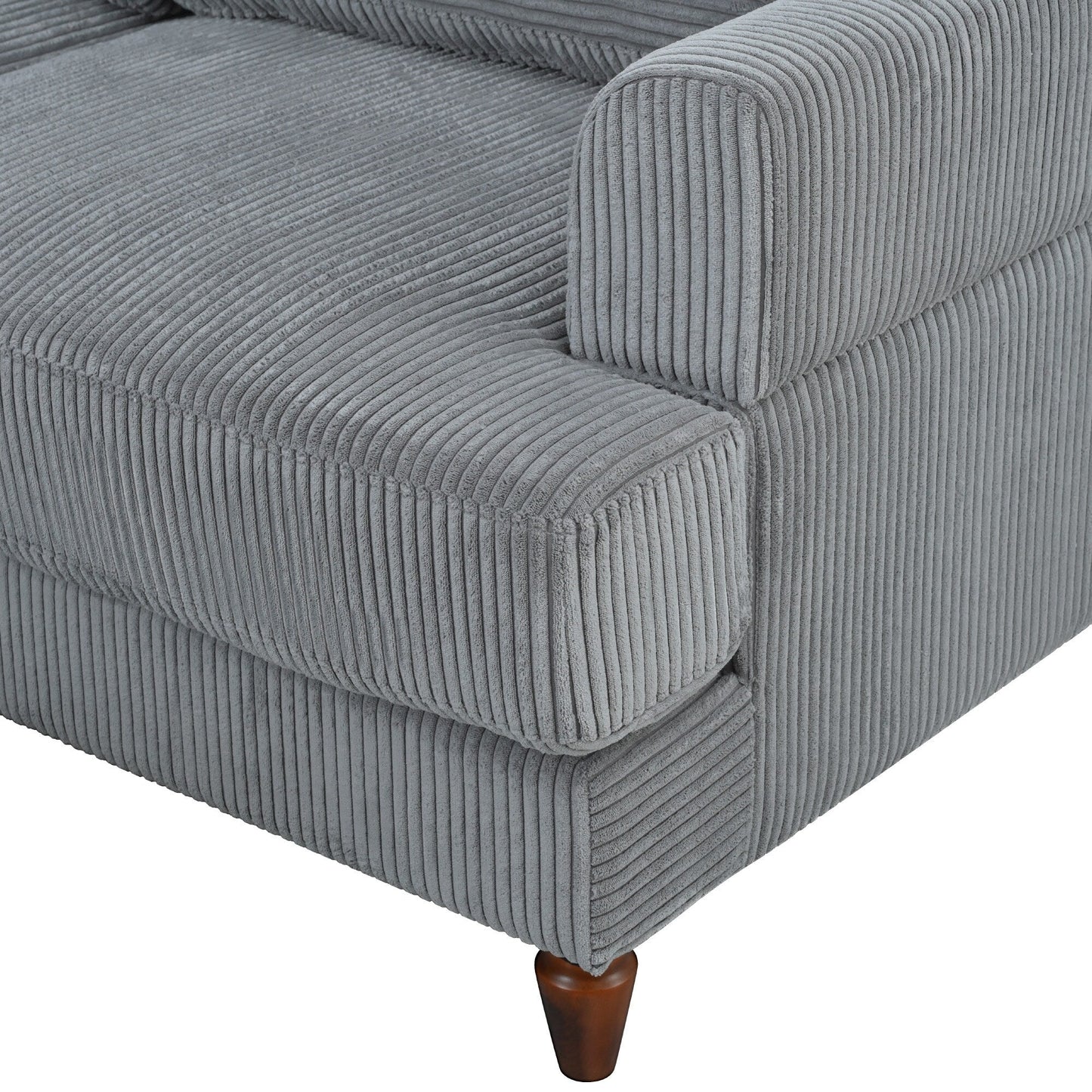 Canapé modulable en velours côtelé 6 places en forme de L avec pouf et pieds en bois pour salon ou bureau