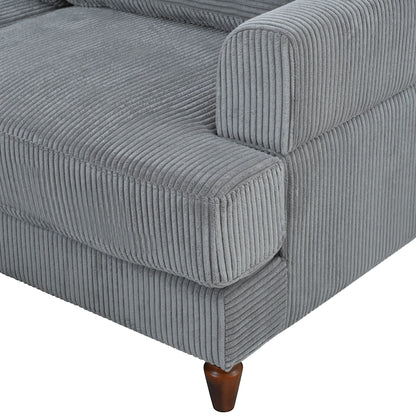 Canapé modulable en velours côtelé 6 places en forme de L avec pouf et pieds en bois pour salon ou bureau