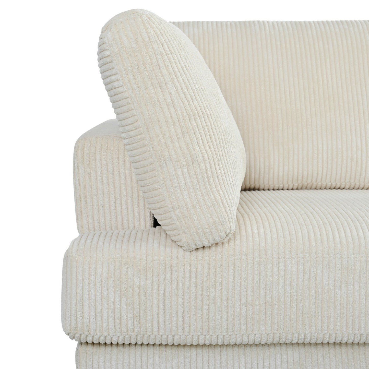 Canapé modulable en velours côtelé 6 places en forme de L avec pouf et pieds en bois pour salon ou bureau