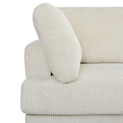 Canapé modulable en velours côtelé 6 places en forme de L avec pouf et pieds en bois pour salon ou bureau