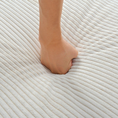 Canapé modulable en velours côtelé 6 places en forme de L avec pouf et pieds en bois pour salon ou bureau