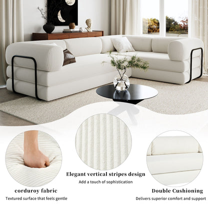 Canapé-lit modulaire en velours côtelé en forme de L, convertible, sectionnel, 4 places, avec coussins compensés, pour salon ou appartement