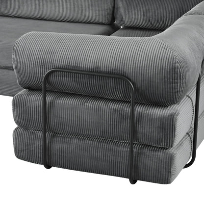 Canapé-lit modulaire en velours côtelé en forme de L, convertible, sectionnel, 4 places, avec coussins compensés, pour salon ou appartement