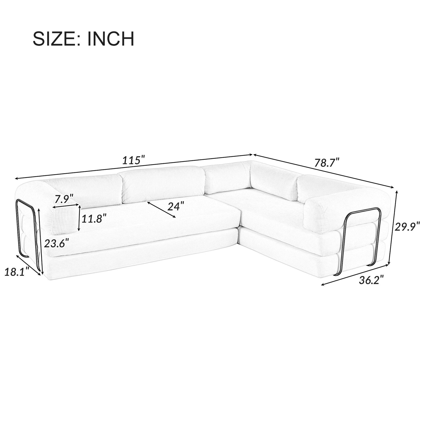 Canapé-lit modulaire en velours côtelé en forme de L, convertible, sectionnel, 4 places, avec coussins compensés, pour salon ou appartement