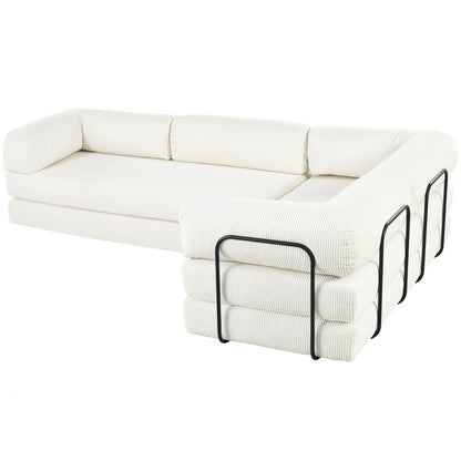 Canapé-lit modulaire en velours côtelé en forme de L, convertible, sectionnel, 4 places, avec coussins compensés, pour salon ou appartement