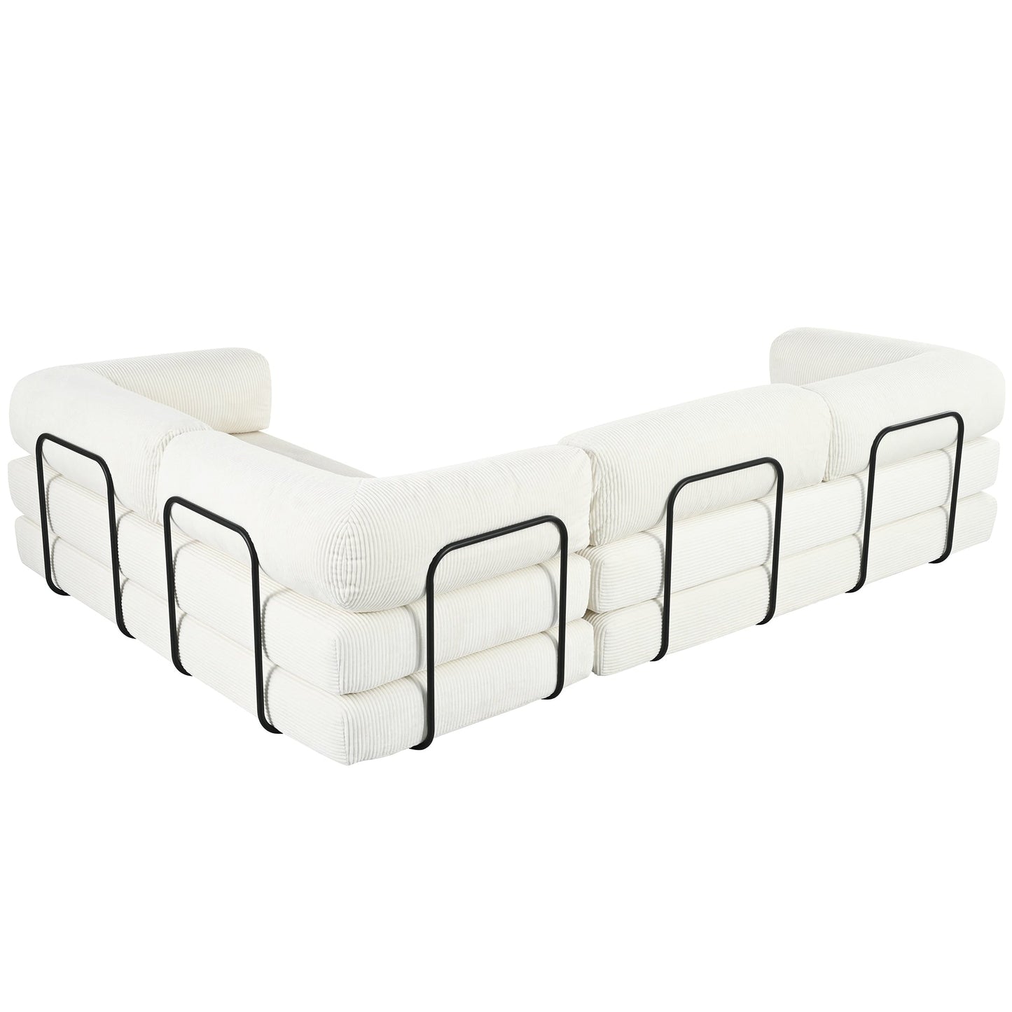 Canapé-lit modulaire en velours côtelé en forme de L, convertible, sectionnel, 4 places, avec coussins compensés, pour salon ou appartement