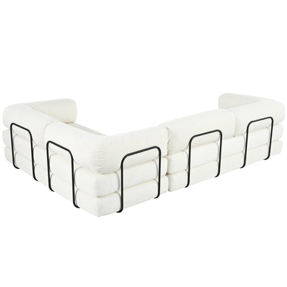 Canapé-lit modulaire en velours côtelé en forme de L, convertible, sectionnel, 4 places, avec coussins compensés, pour salon ou appartement