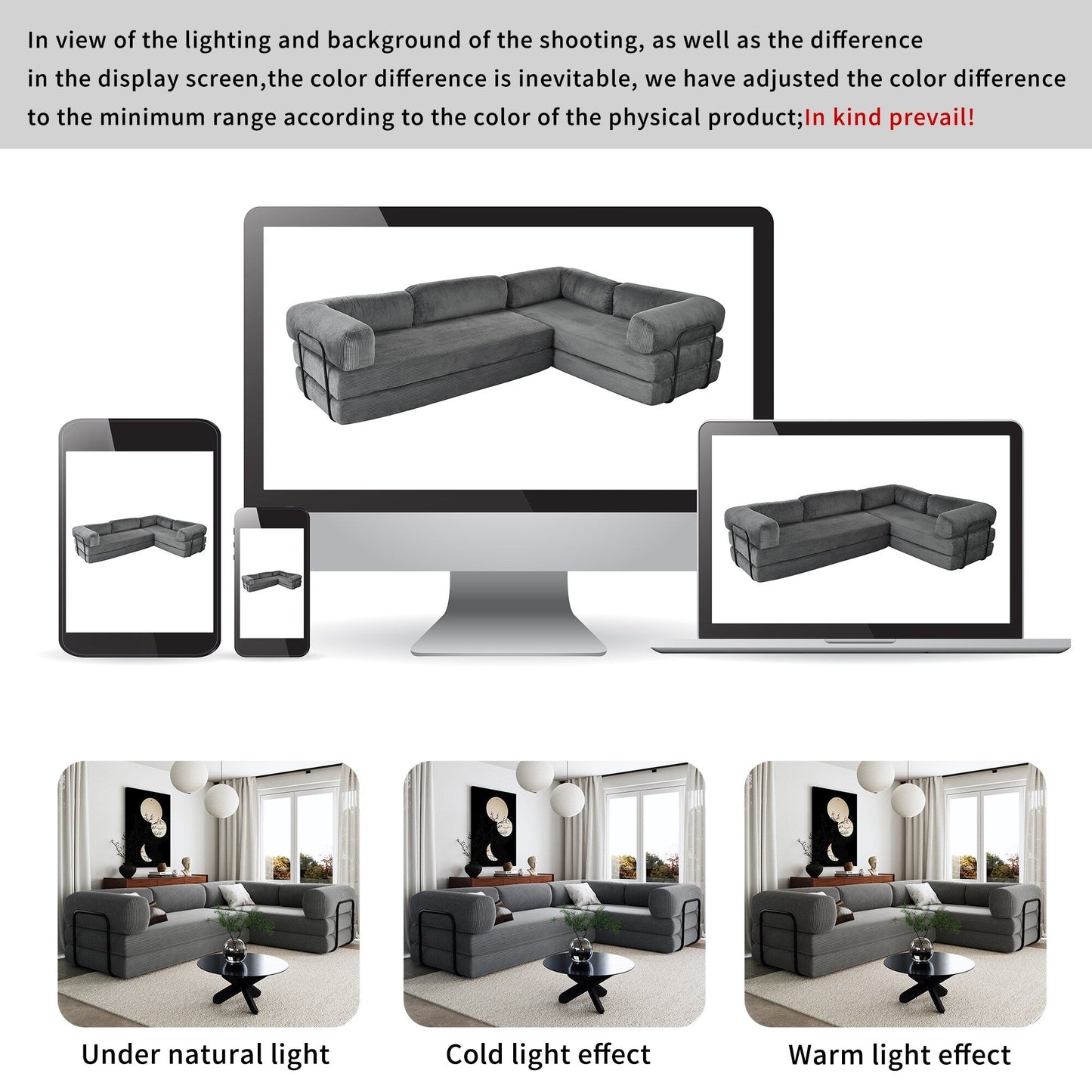 Canapé-lit modulaire en velours côtelé en forme de L, convertible, sectionnel, 4 places, avec coussins compensés, pour salon ou appartement