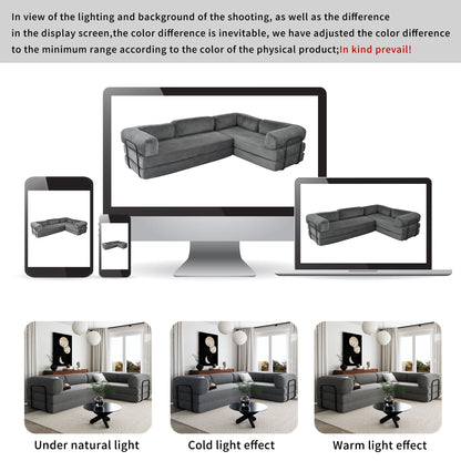Canapé-lit modulaire en velours côtelé en forme de L, convertible, sectionnel, 4 places, avec coussins compensés, pour salon ou appartement