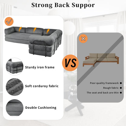 Canapé-lit modulaire en velours côtelé en forme de L, convertible, sectionnel, 4 places, avec coussins compensés, pour salon ou appartement