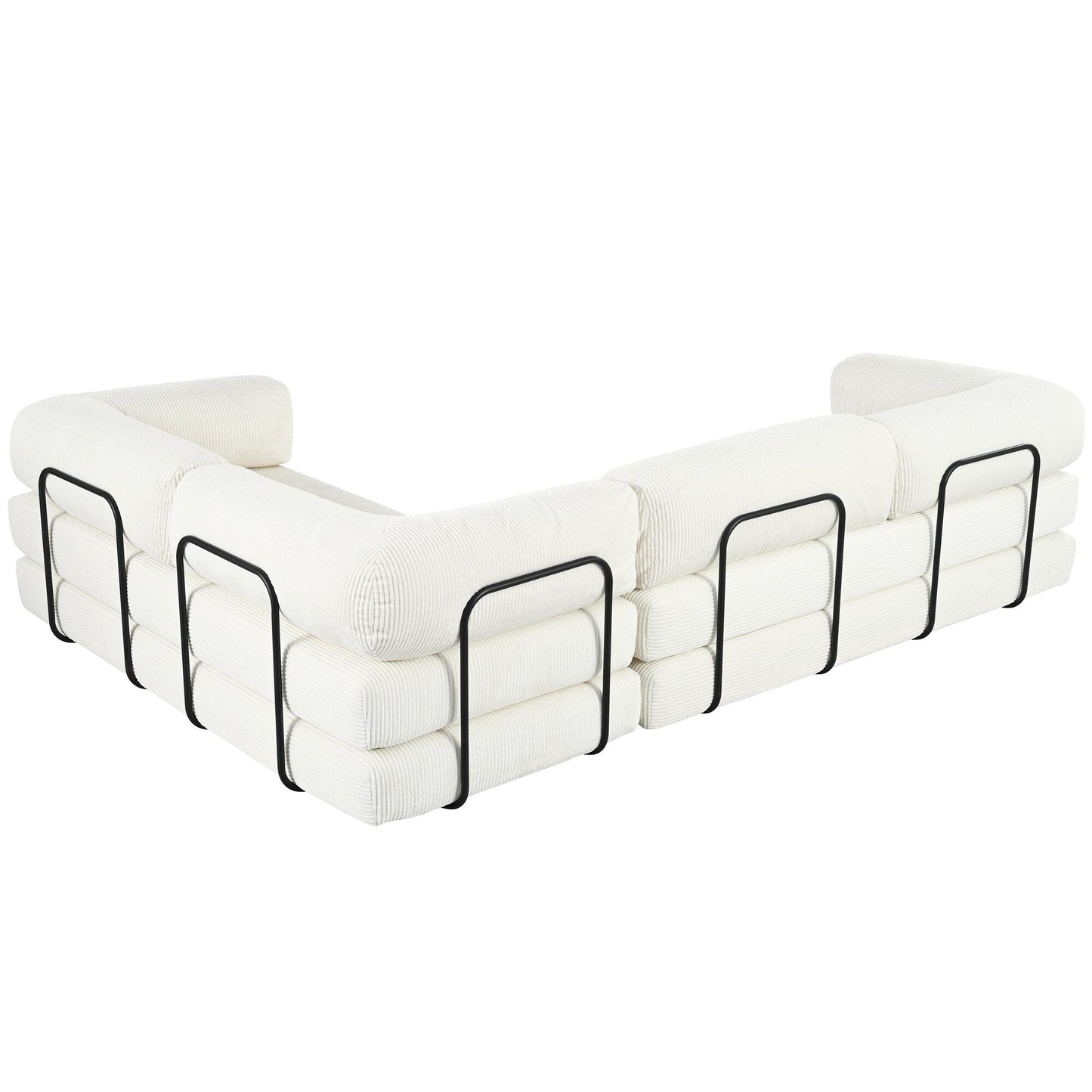 Canapé-lit modulaire en velours côtelé en forme de L, convertible, sectionnel, 4 places, avec coussins compensés, pour salon ou appartement