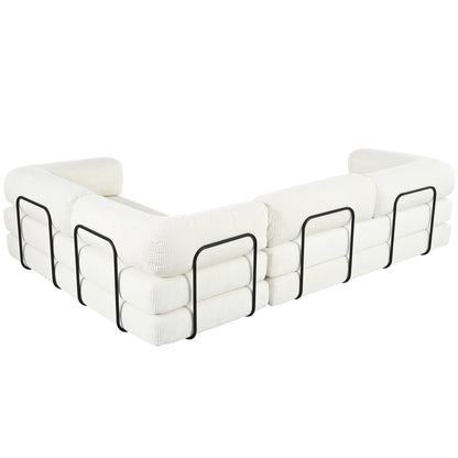 Canapé-lit modulaire en velours côtelé en forme de L, convertible, sectionnel, 4 places, avec coussins compensés, pour salon ou appartement