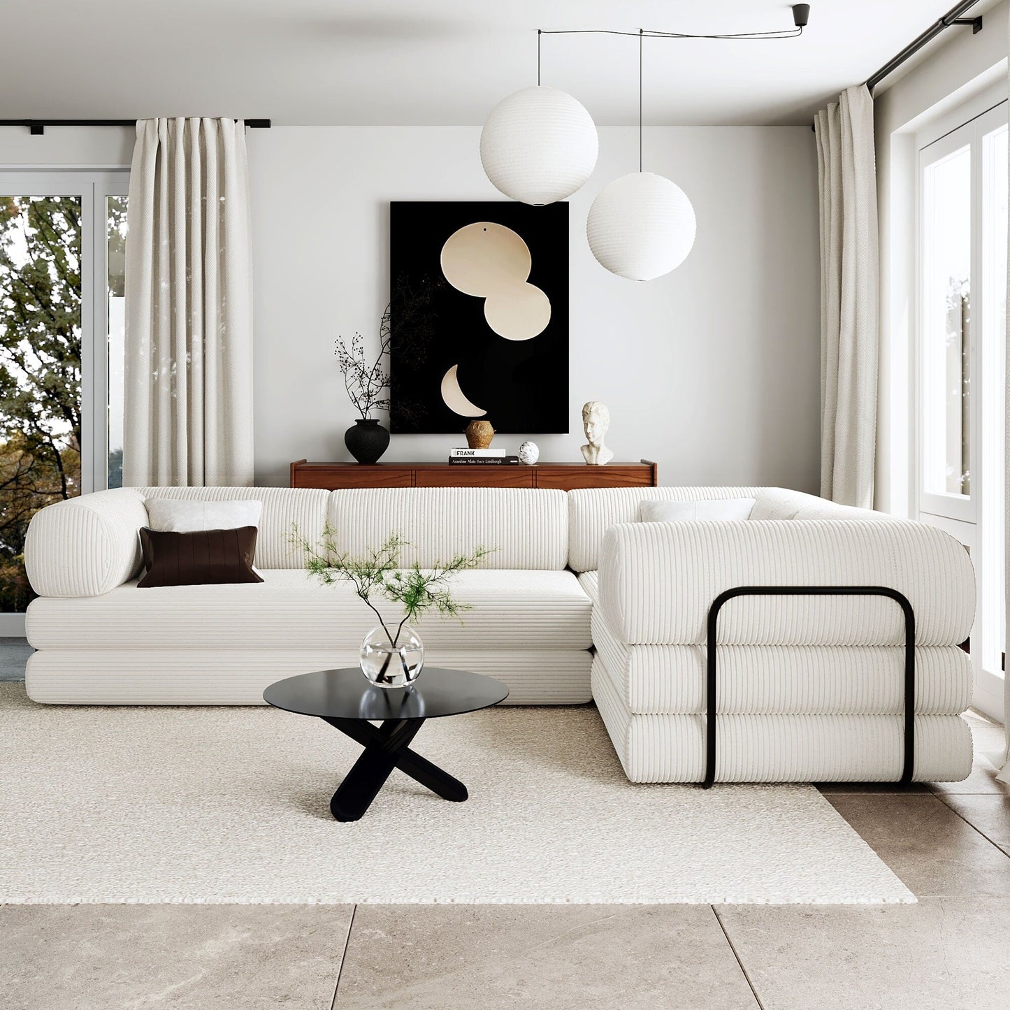 Canapé-lit modulaire en velours côtelé en forme de L, convertible, sectionnel, 4 places, avec coussins compensés, pour salon ou appartement