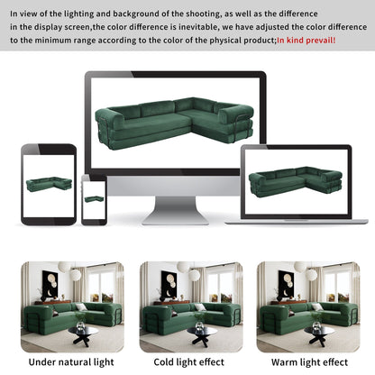 Canapé-lit modulaire en velours côtelé en forme de L, convertible, sectionnel, 4 places, avec coussins compensés, pour salon ou appartement